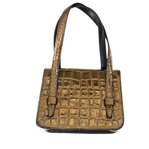 NWT DONALD J PLINER Faux Croc Metallic Leather Mini Handbag Shoulder Gold Bronze